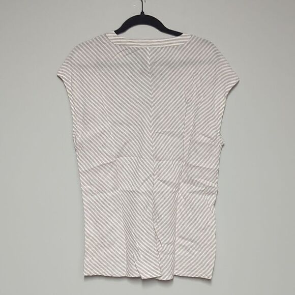 Tahari Blush Pink Striped Cap Sleeve Linen Blouse - Picture 4 of 5